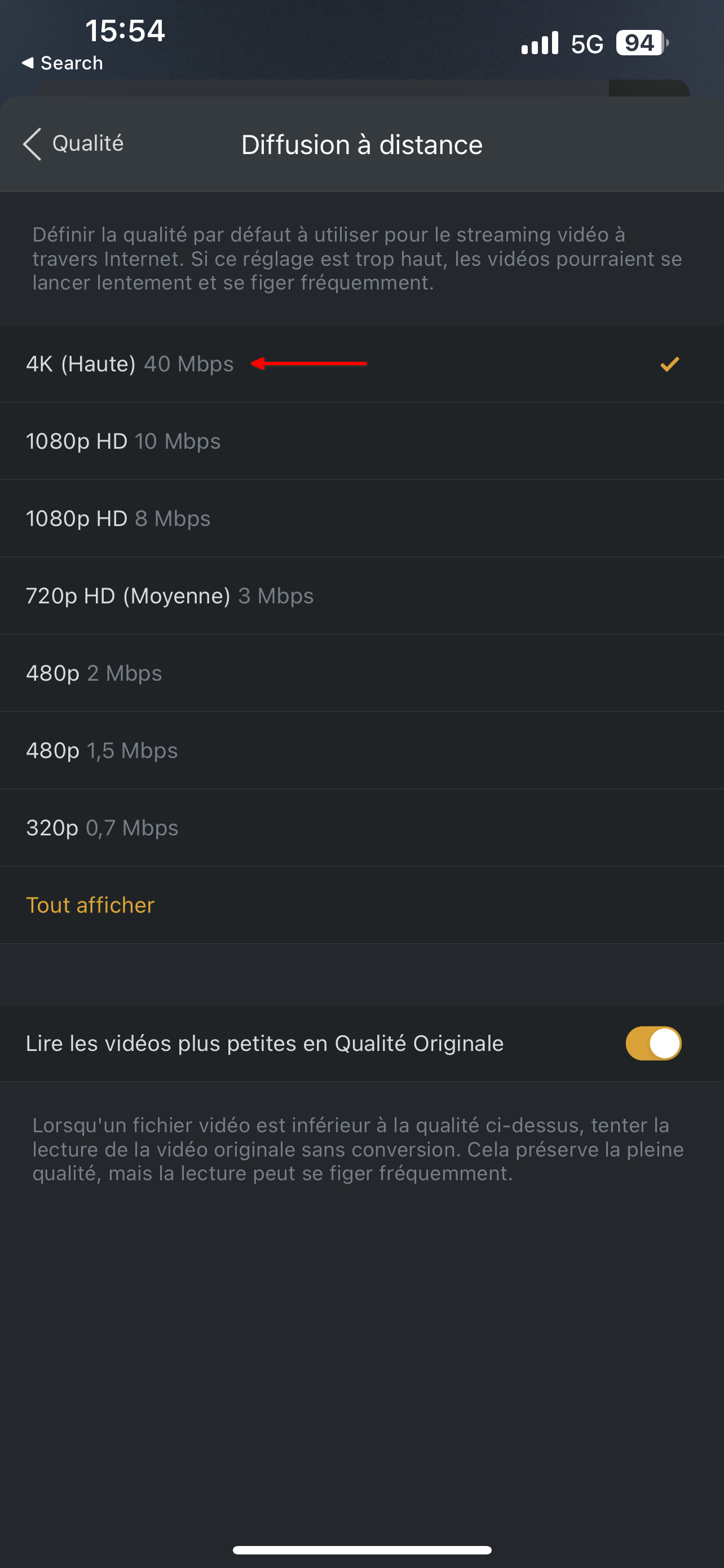 Sélectionner 4K (Haute)