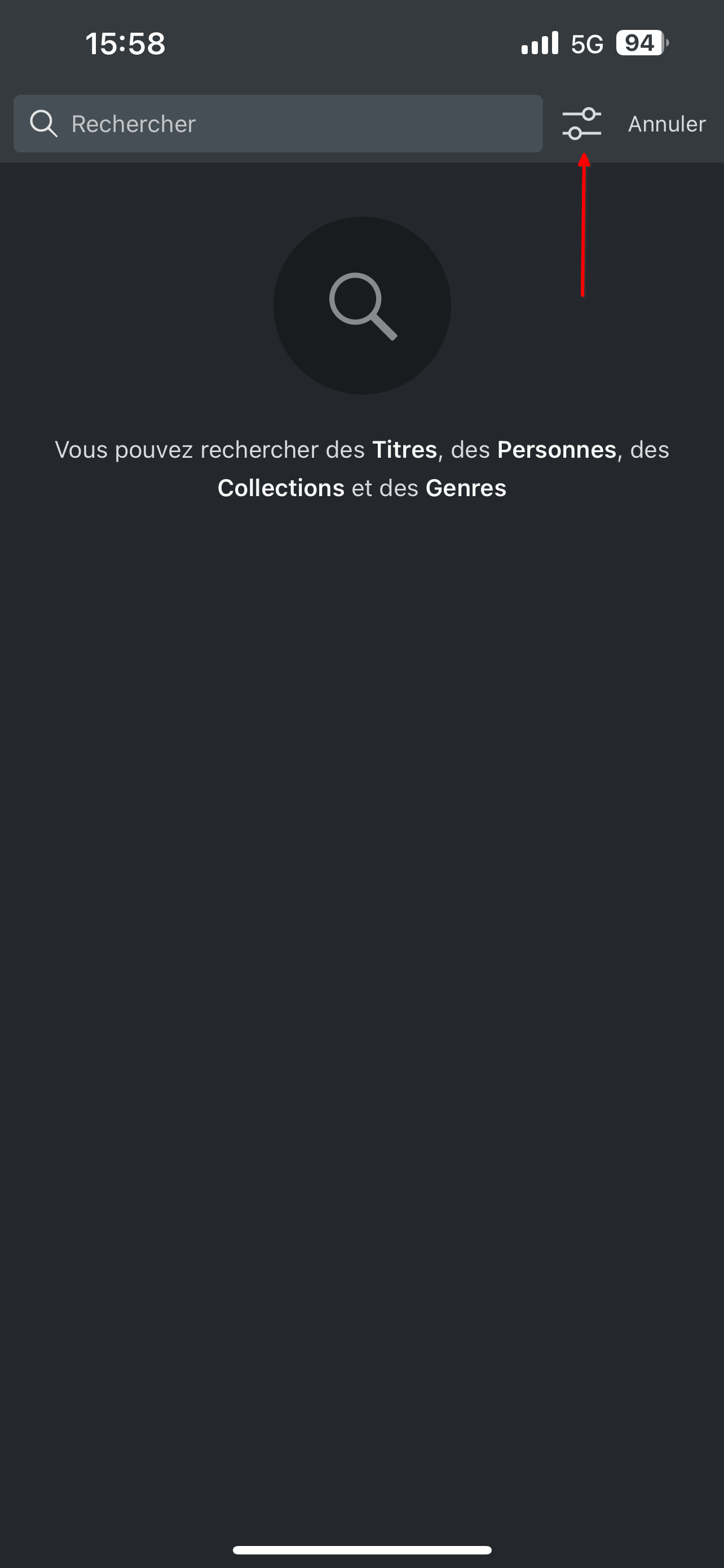 Cliquez sur le bouton filtre